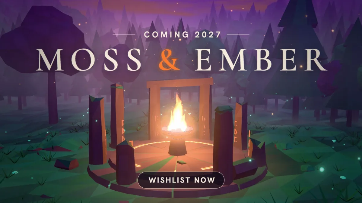 Moss & Ember: an ember drifting through a low-poly forest.